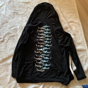 Black zip up hoodie with shark design